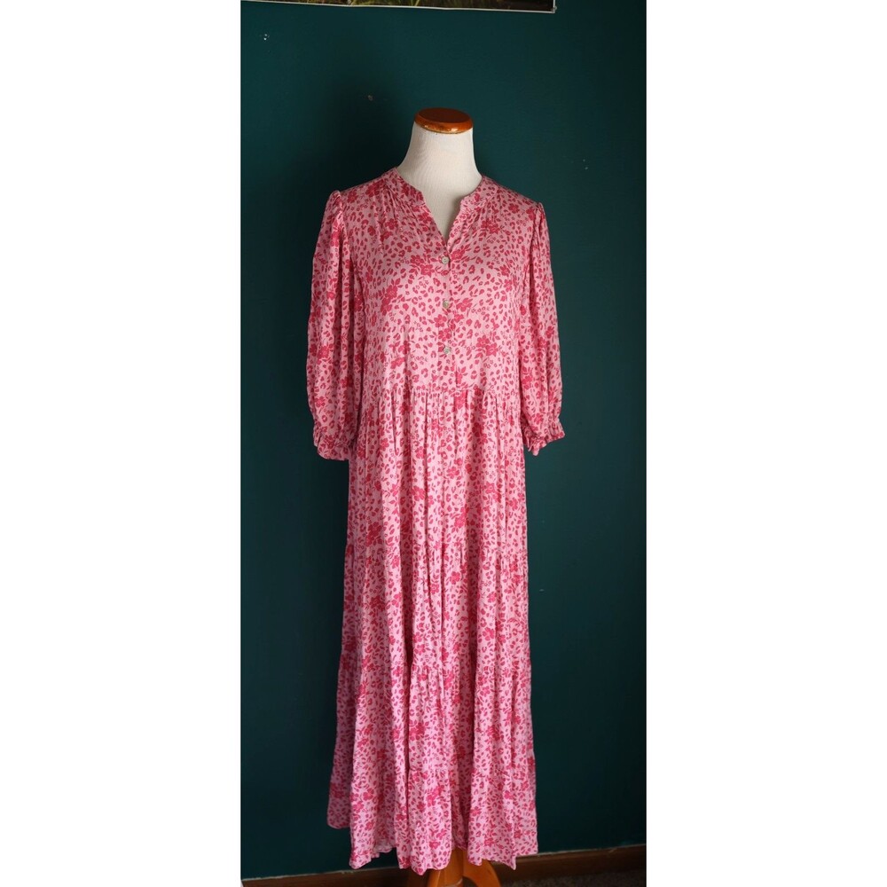 Karlie Pink Floral Maxi Shift Dress Short Sleeve Coquette Soft Feminine Cottage